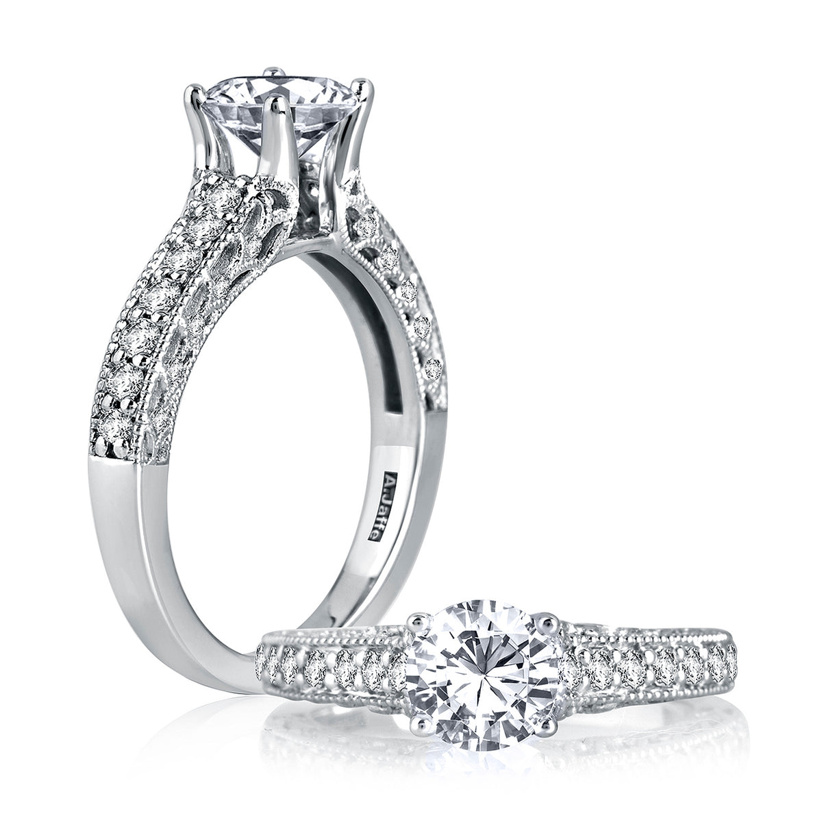 A.Jaffe Classic Milgrain with Intricate Diamond Gallery Accent Engagement Ring ME1664/137
