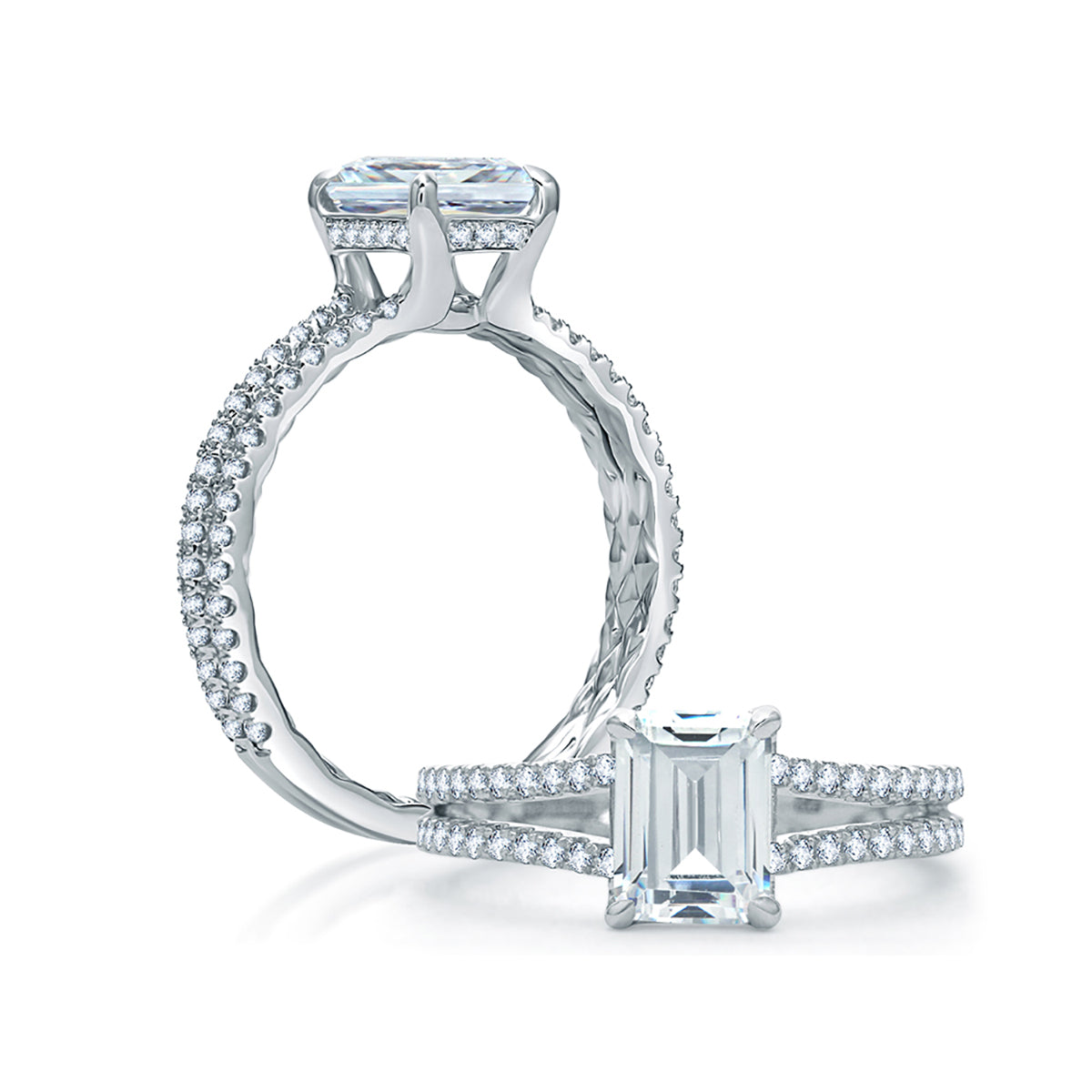 A.Jaffe Split Shank Pavé Diamond Emerald Cut Quilted Engagement Ring ME1863Q/138