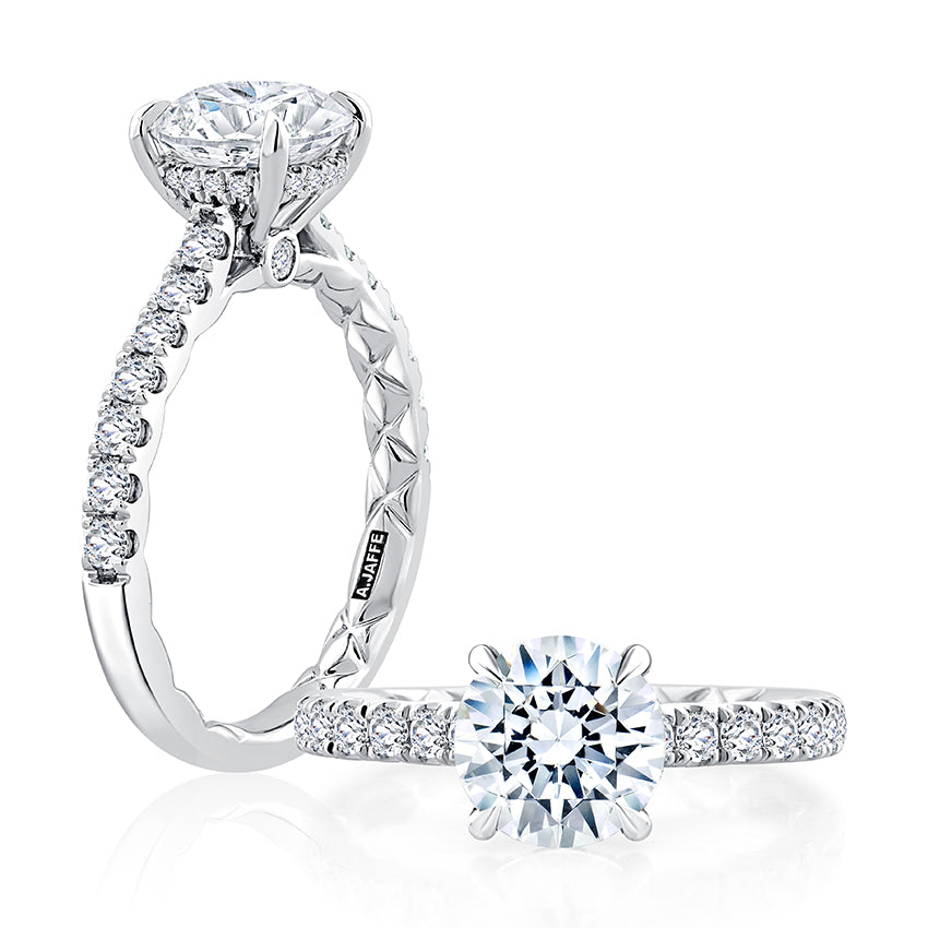 A.Jaffe Classic Diamond with Peek-A-Boo Diamond Halo Quilted Engagement Ring ME2029AQ/197