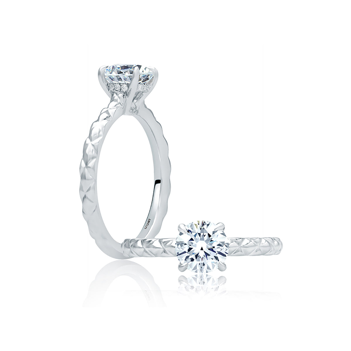 A.Jaffe Quilted Shank &amp; Hidden Halo Solitaire Diamond Engagement Ring ME2058/106