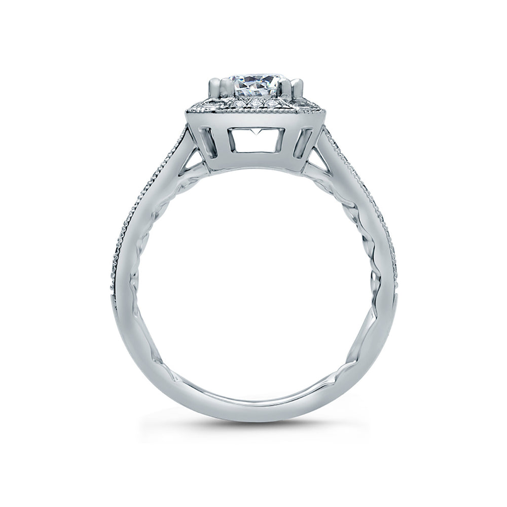 A.Jaffe Baguette Accent Halo Modern Vintage Diamond Quilted Engagement Ring ME2101Q/123