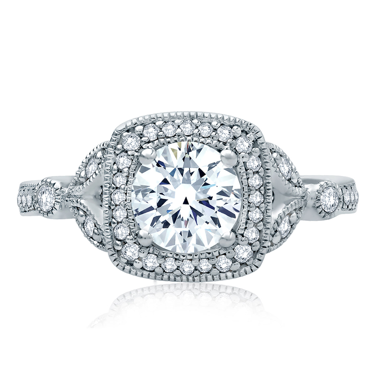 A.Jaffe Floral Inspired Modern Vintage Halo Diamond Quilted Engagement Ring ME2106Q/124