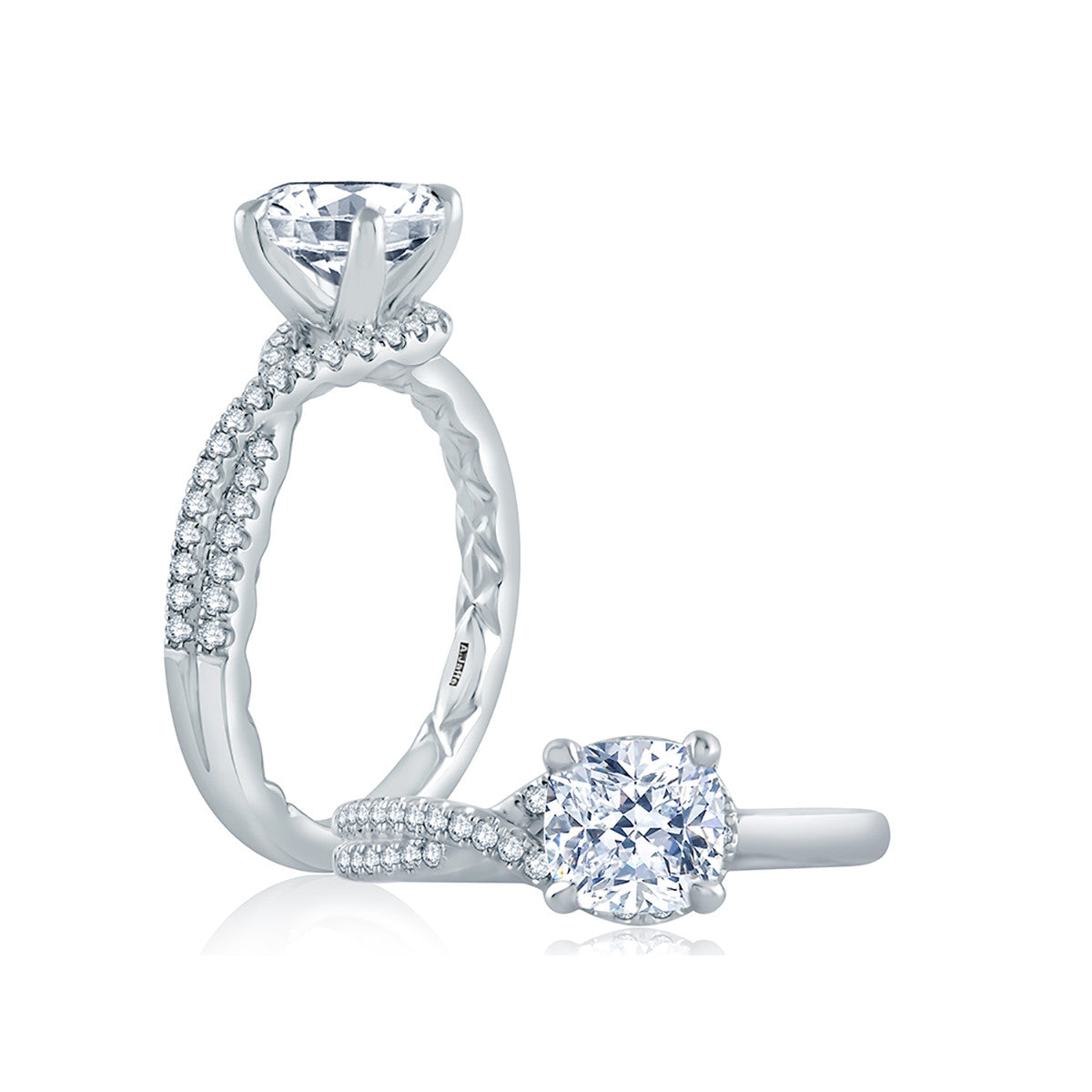 A.Jaffe Asymmetrical Knot Cushion Cut Half Pavé Twist Quilted Engagement Ring ME2124Q/166