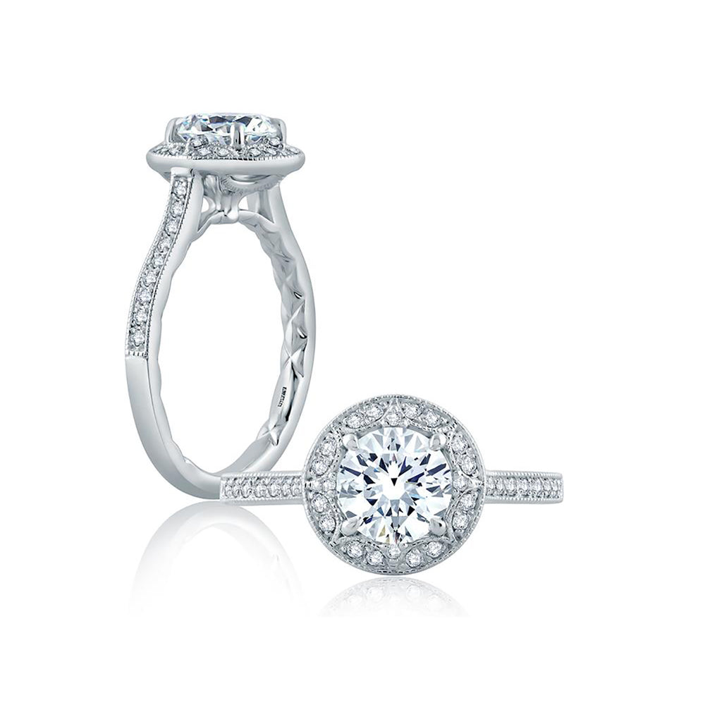 Pave Halo Engagement Ring with Open Bridge Design – bbr496-1