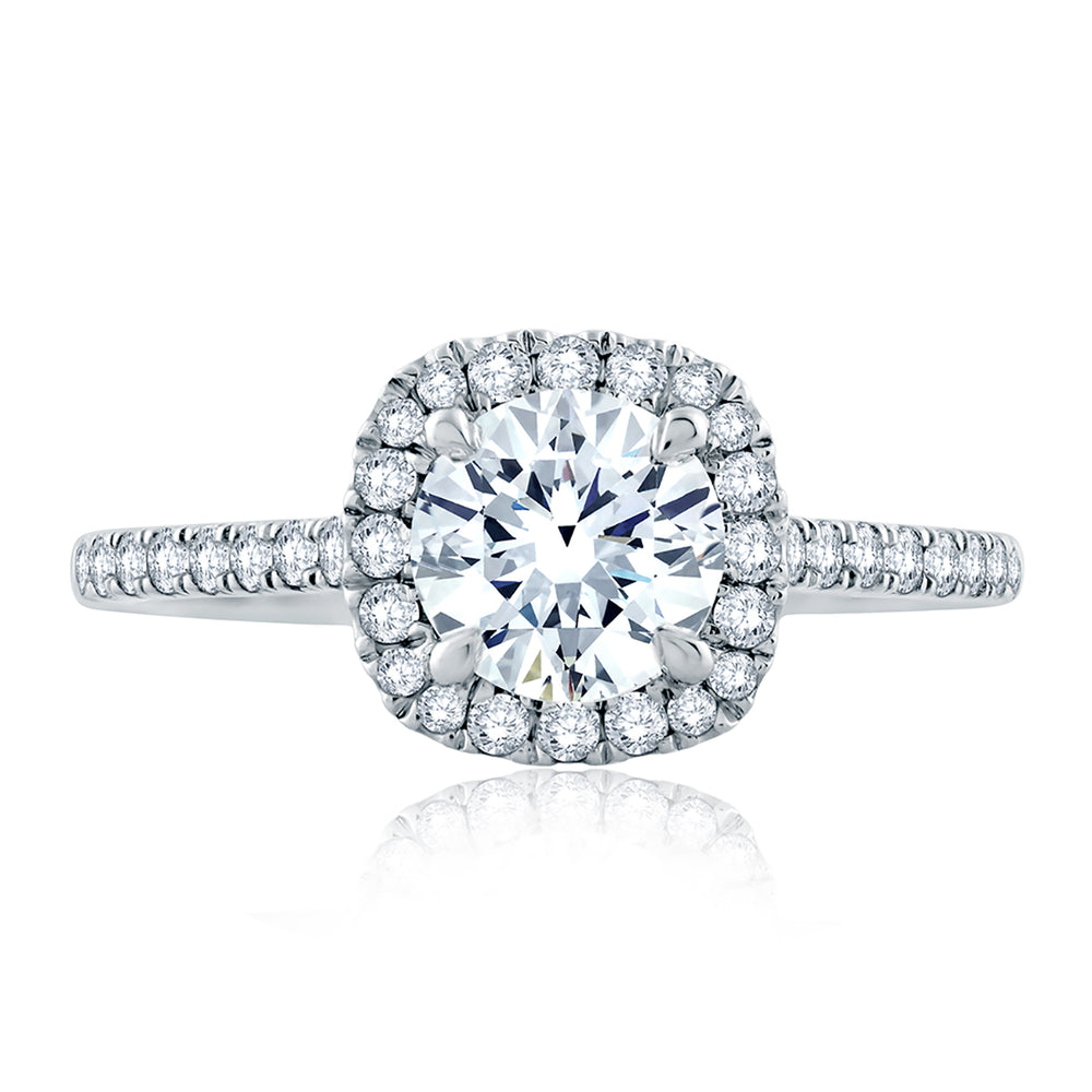 A.Jaffe Cushion Shaped Halo with Intricate Milgrain Accent Gallery Diamond Detail Engagement Ring ME2186Q/142