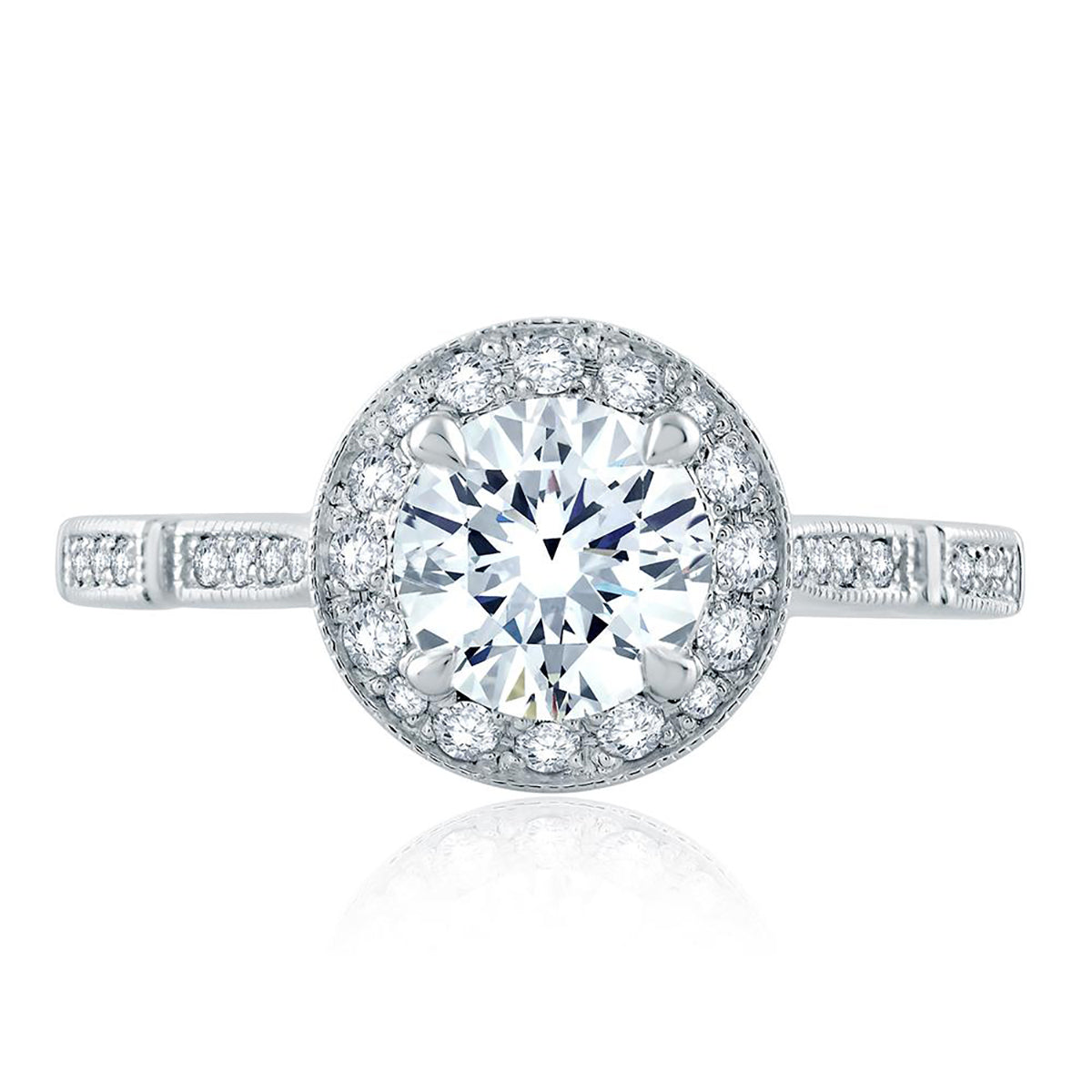 A.Jaffe Modern Vintage Ornate Gallery and Shank Detail Round Halo Diamond Engagement Ring ME2189Q/128
