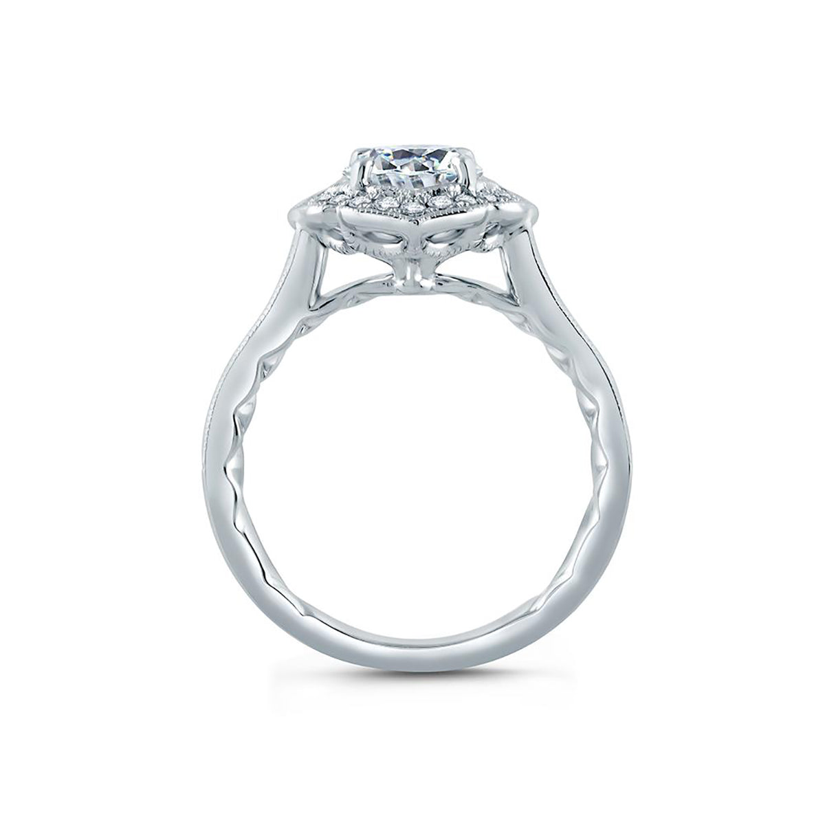 A.Jaffe Floral Inspired Milgrain Detail Diamond Halo Quilted Engagement Ring ME2191Q/122