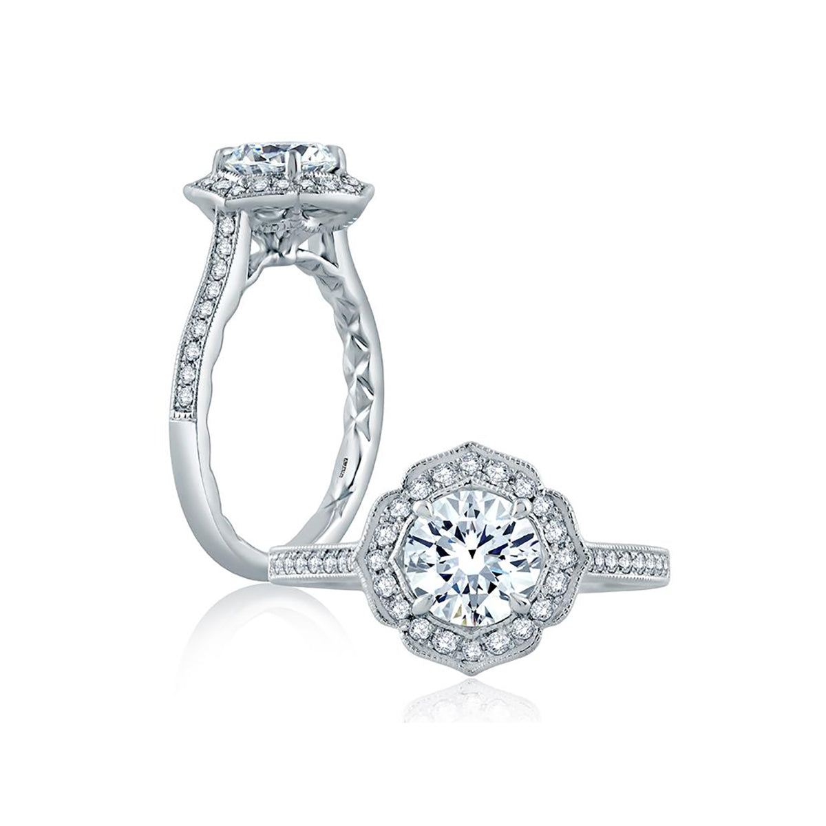 A.Jaffe Floral Inspired Milgrain Detail Diamond Halo Quilted Engagement Ring ME2191Q/122