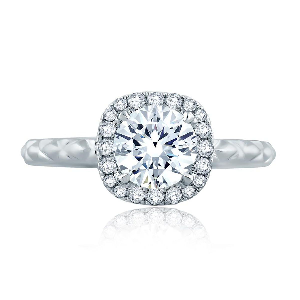 A.Jaffe Quilted Exterior and Cushion Diamond Halo with Round Center Engagement Ring ME2192Q/116