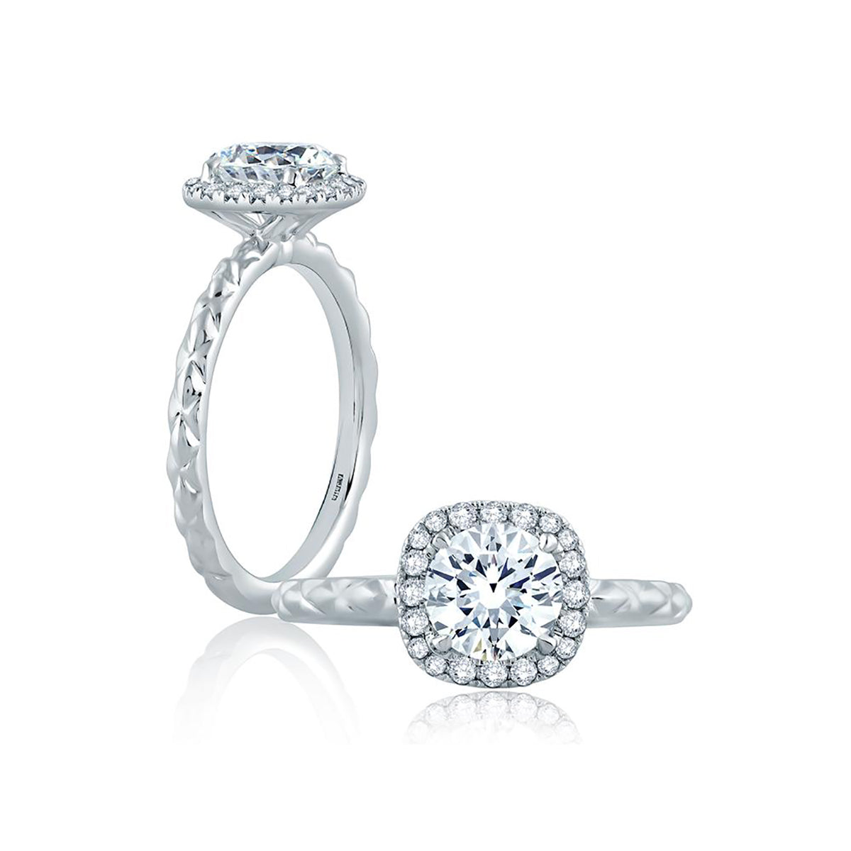 A.Jaffe Quilted Exterior and Cushion Diamond Halo with Round Center Engagement Ring ME2192Q/116