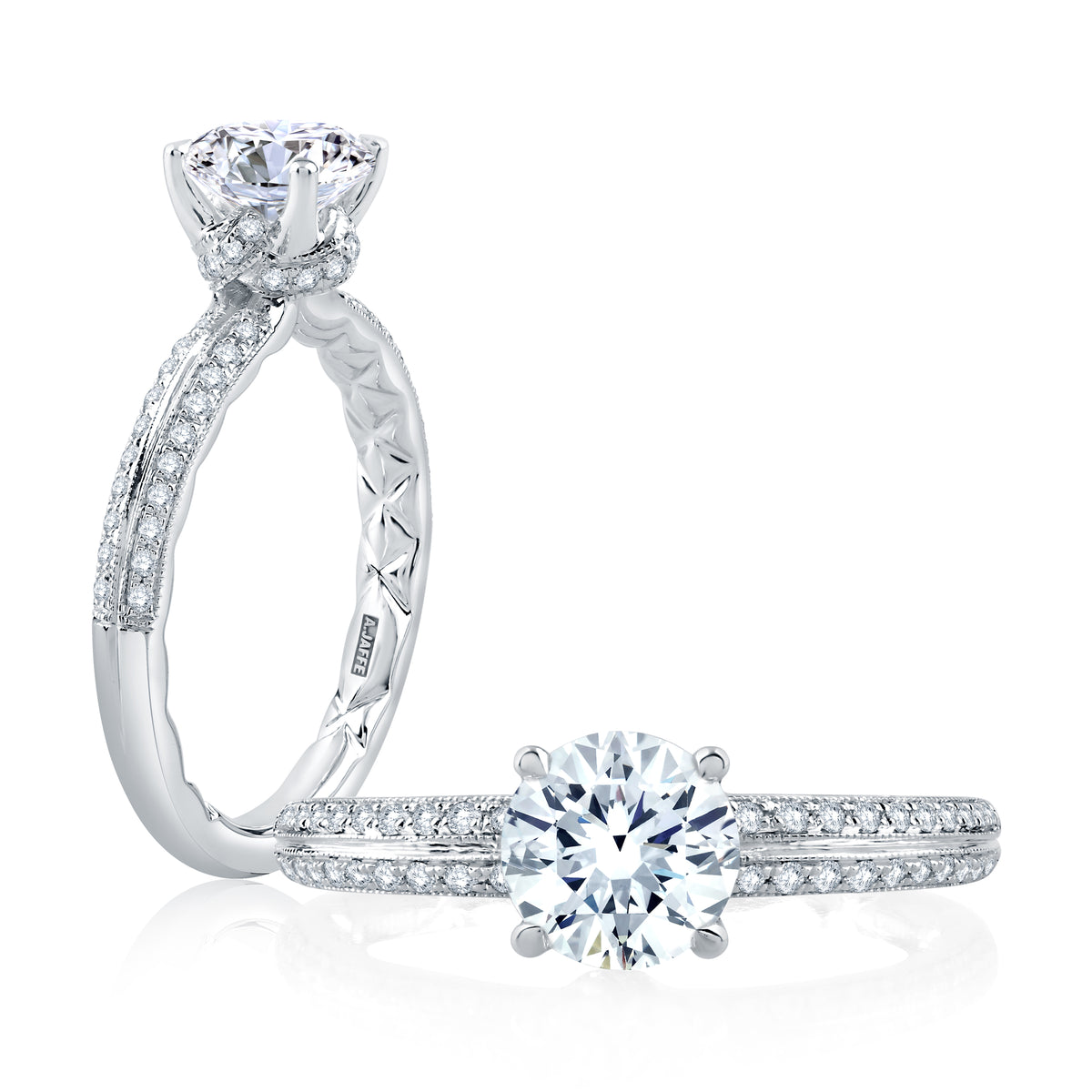 A.Jaffe Modern Vintage Two Row Diamond Quilted Engagement Ring ME2294Q/125