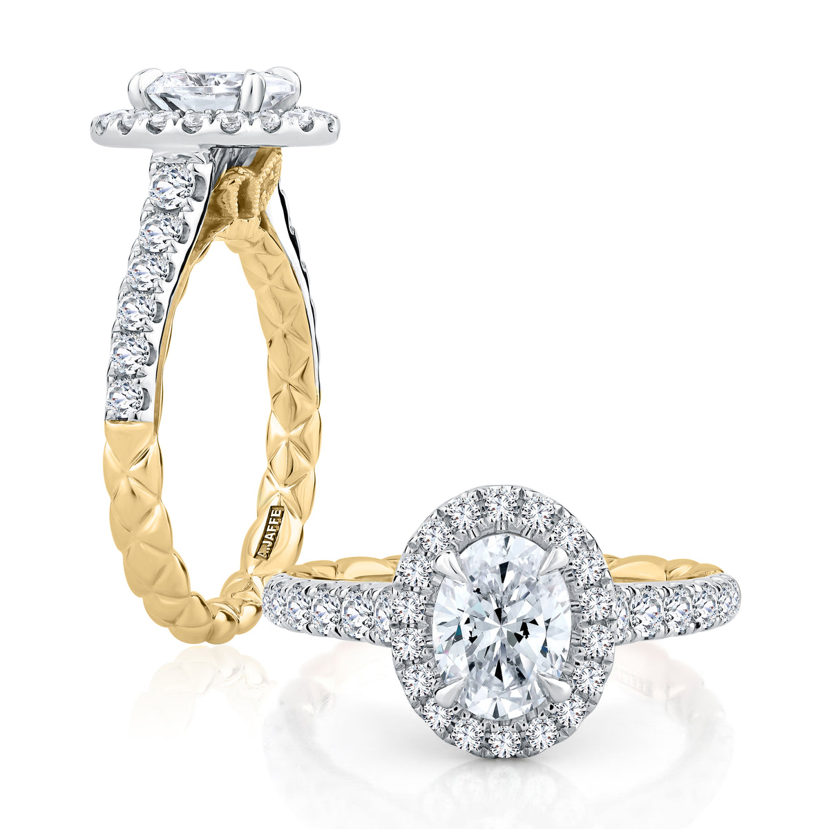 A.Jaffe Modern Royals Posh Halo Oval Diamond Quilted Engagement Ring MECOV2500Q/214