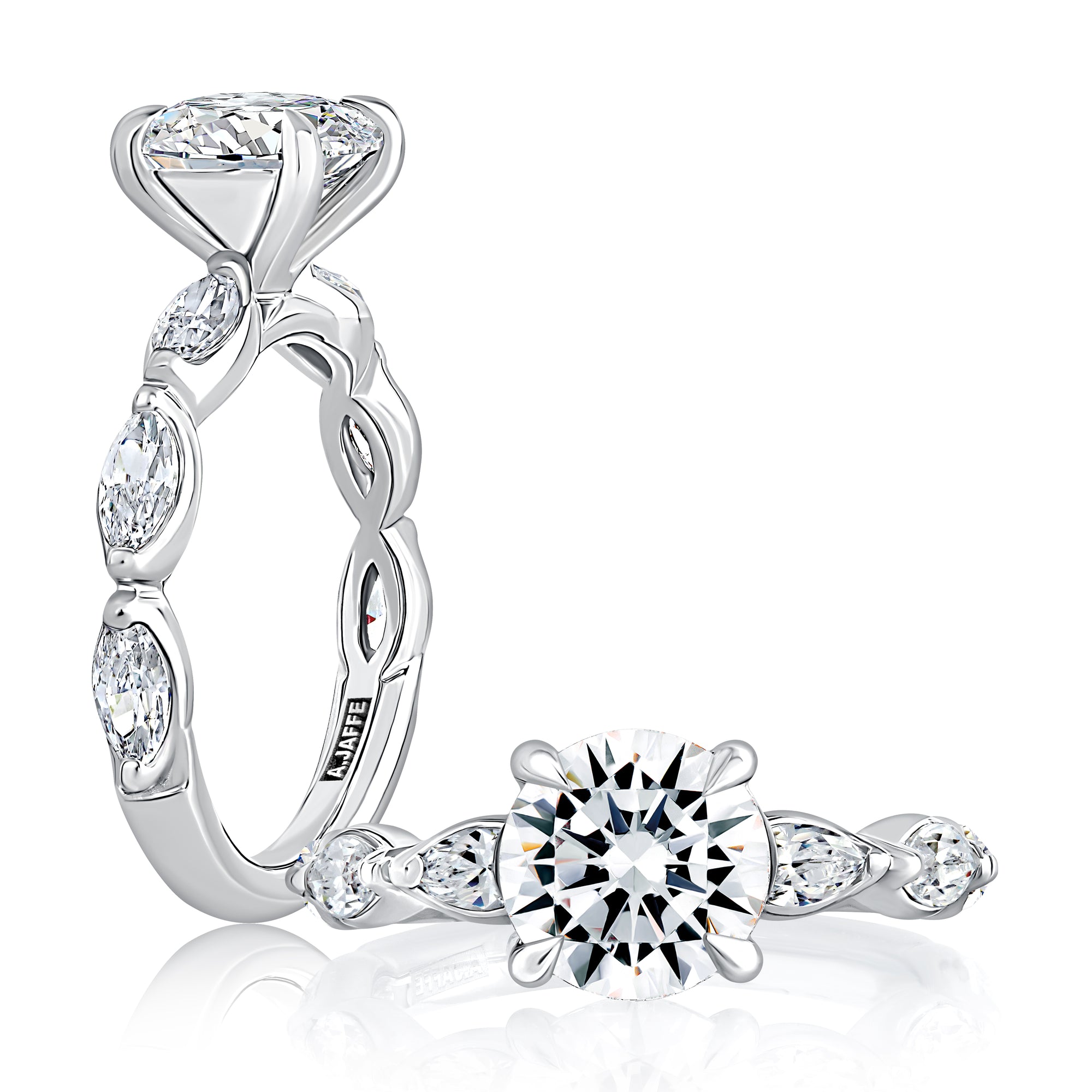 A.Jaffe Round Center with Marquise Diamond Accent Engagement Ring MECRD2785/290