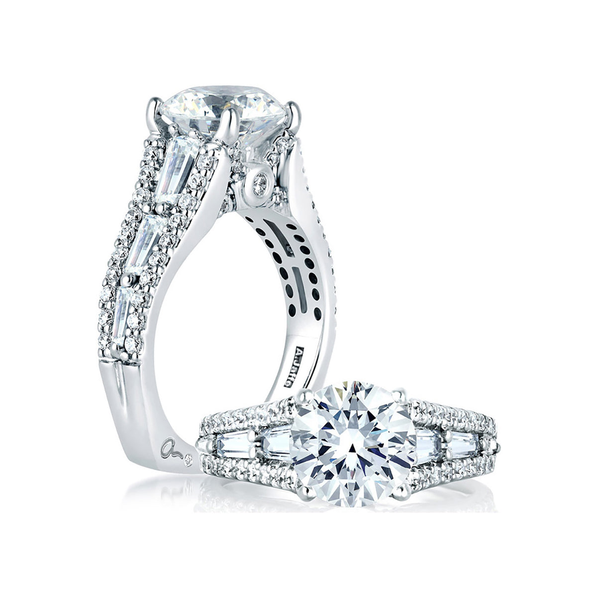 A.Jaffe Three Row with Baguettes at Sides Diamond Engagement Ring MES154/115