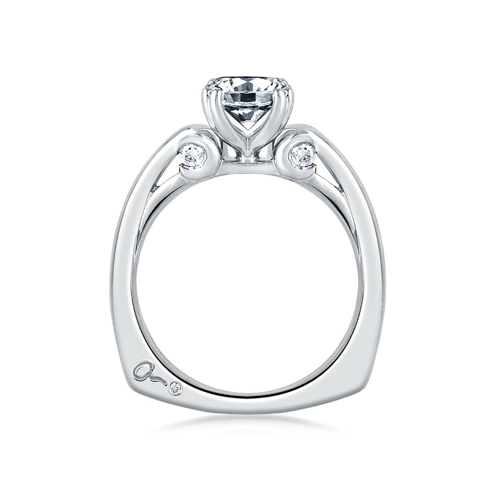 A.Jaffe Designer Split Prong Solitaire with Scroll Set Side Diamonds Engagement Ring MES237/14