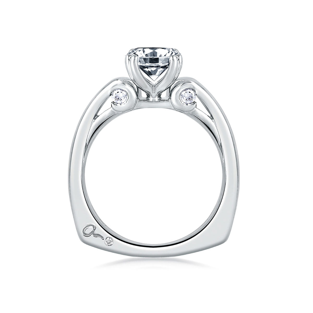 A.Jaffe Designer Split Prong Solitaire with Scroll Set Side Diamonds Engagement Ring MES237/14