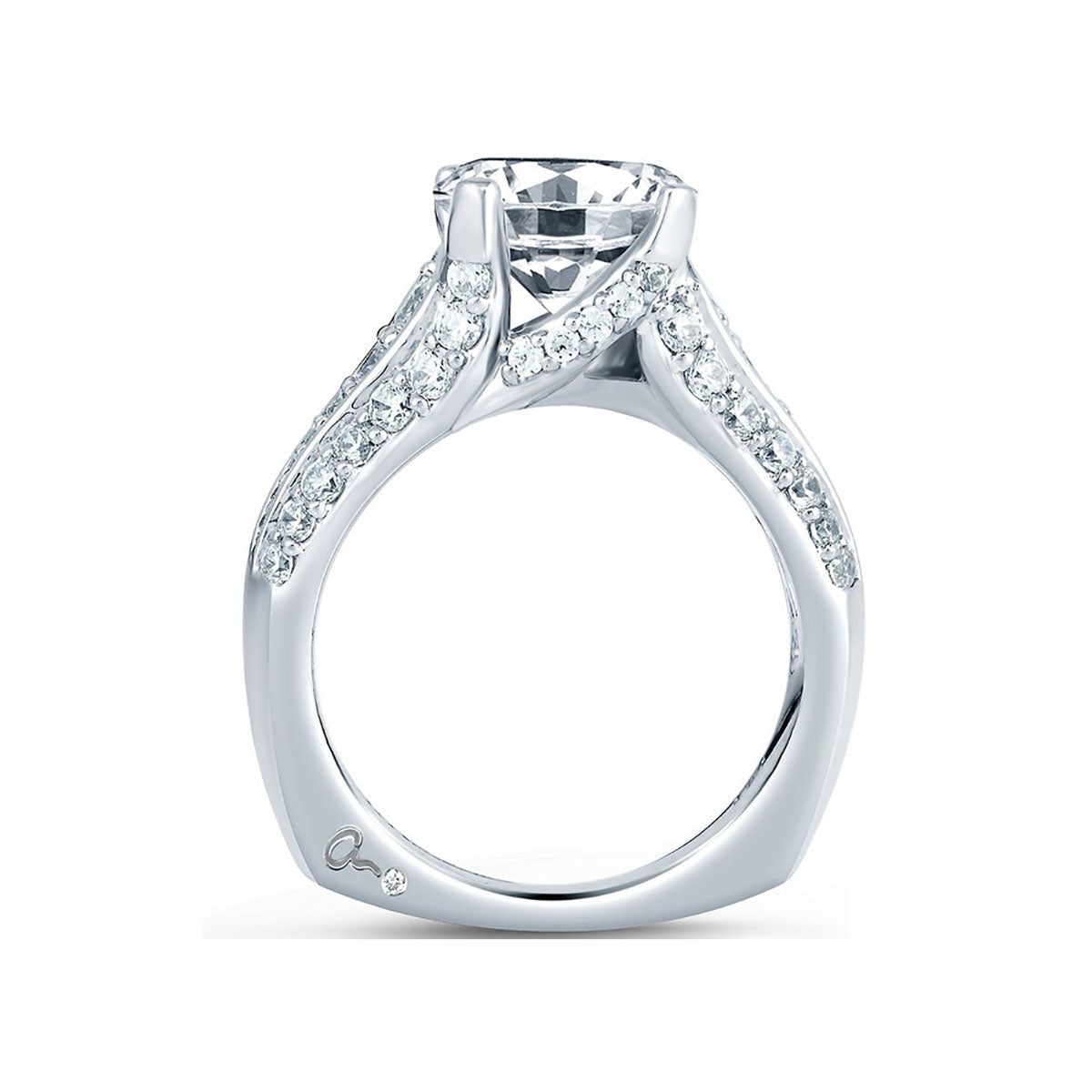 A.Jaffe Three Row Designer Studded Prong Engagement Ring MES267/405