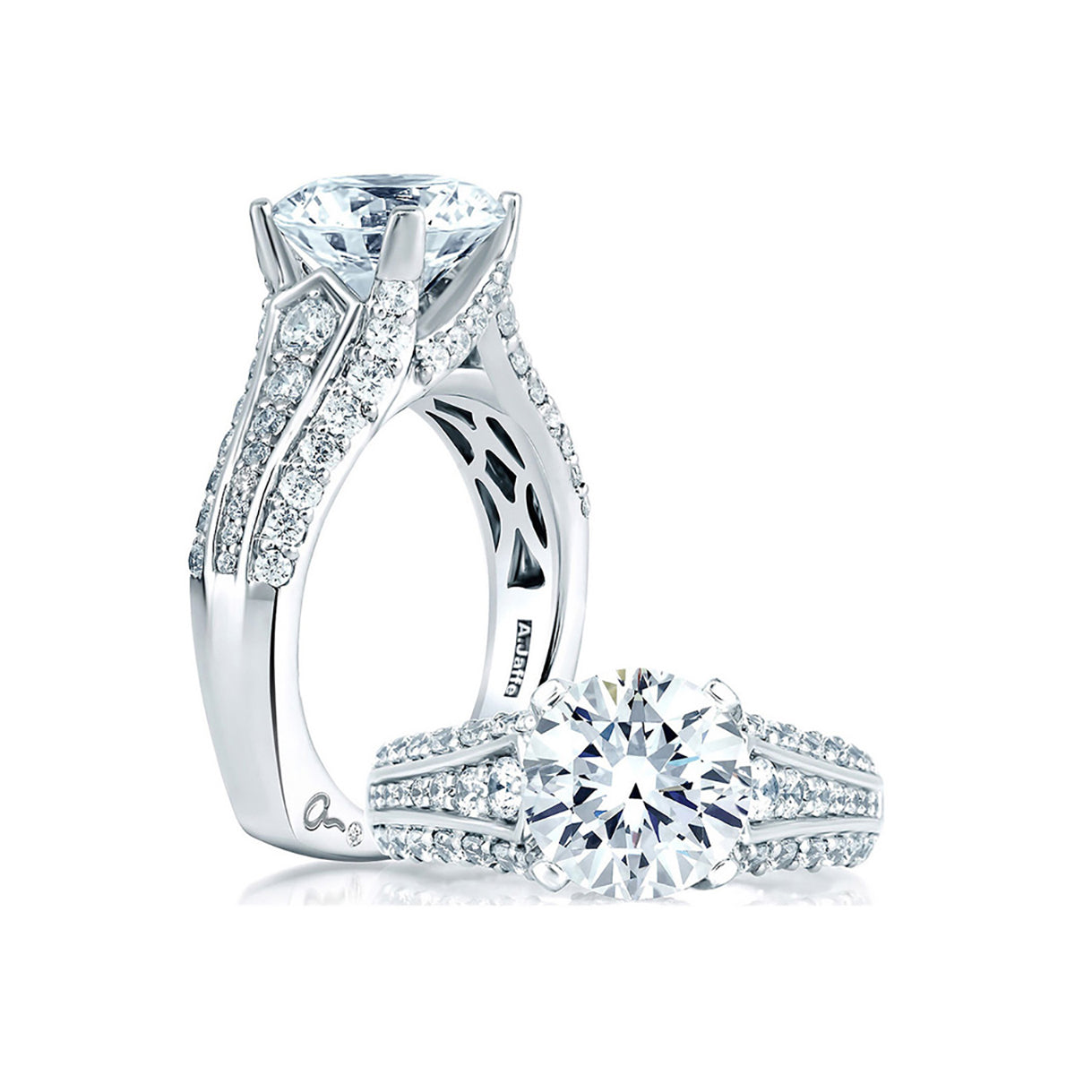 A.Jaffe Three Row Designer Studded Prong Engagement Ring MES267/405