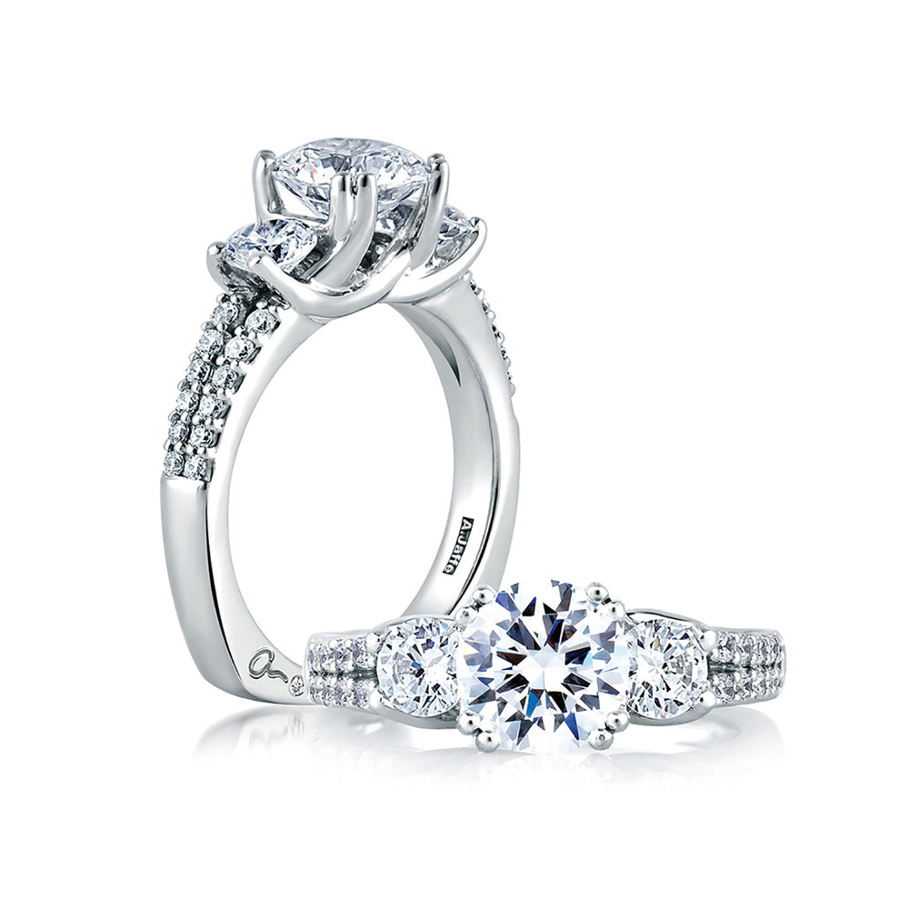 A.Jaffe Trellis Profile Three Stone Plus Diamond Engagement Ring MES278/236