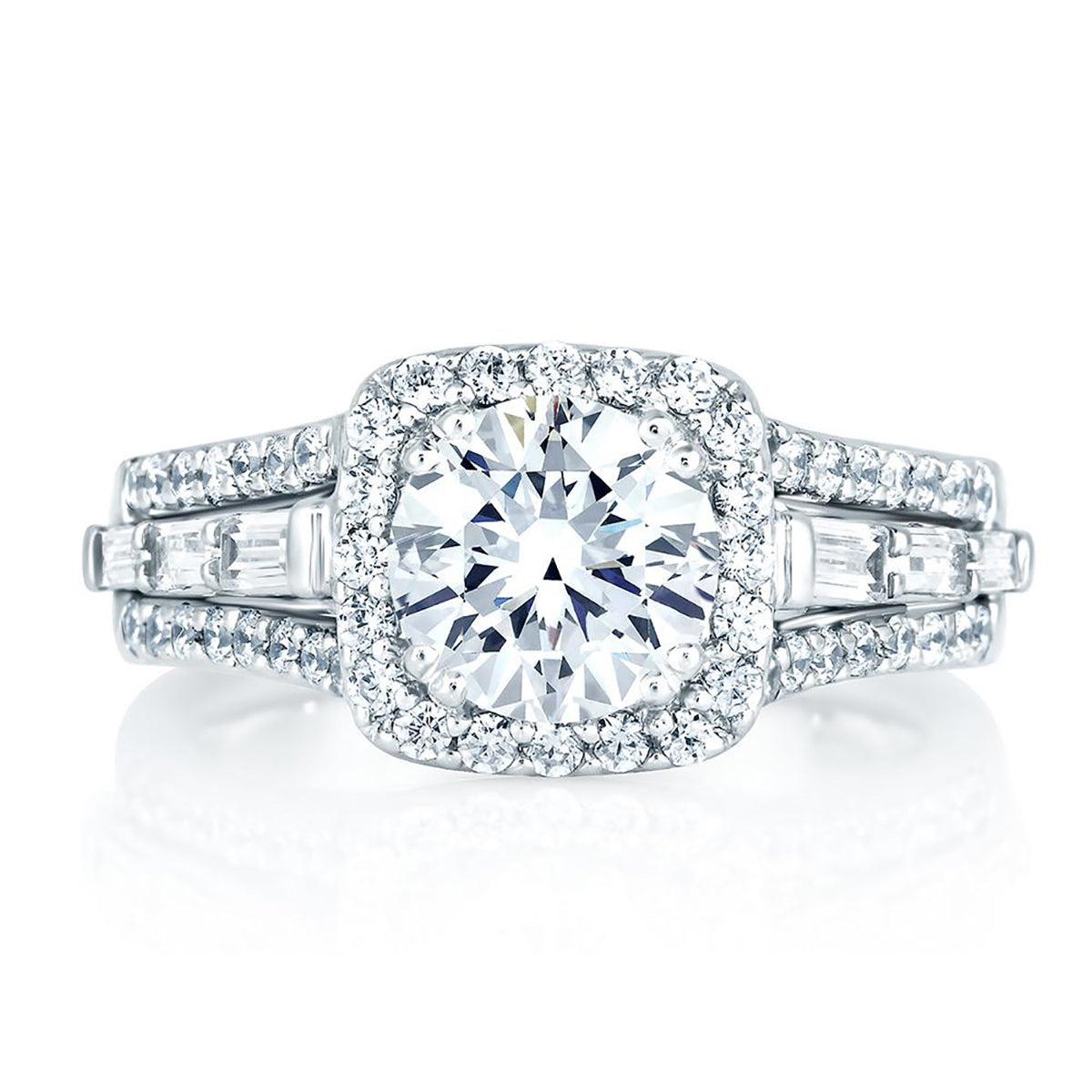 A.Jaffe Square Halo Three Row Diamond Engagement Ring MES279/243