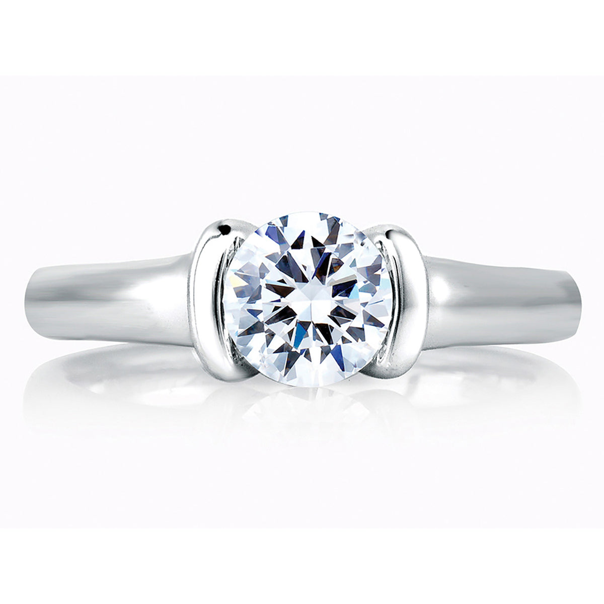 A.Jaffe Classic Half Bezel with Profile Diamond Solitaire Ring MES399/77