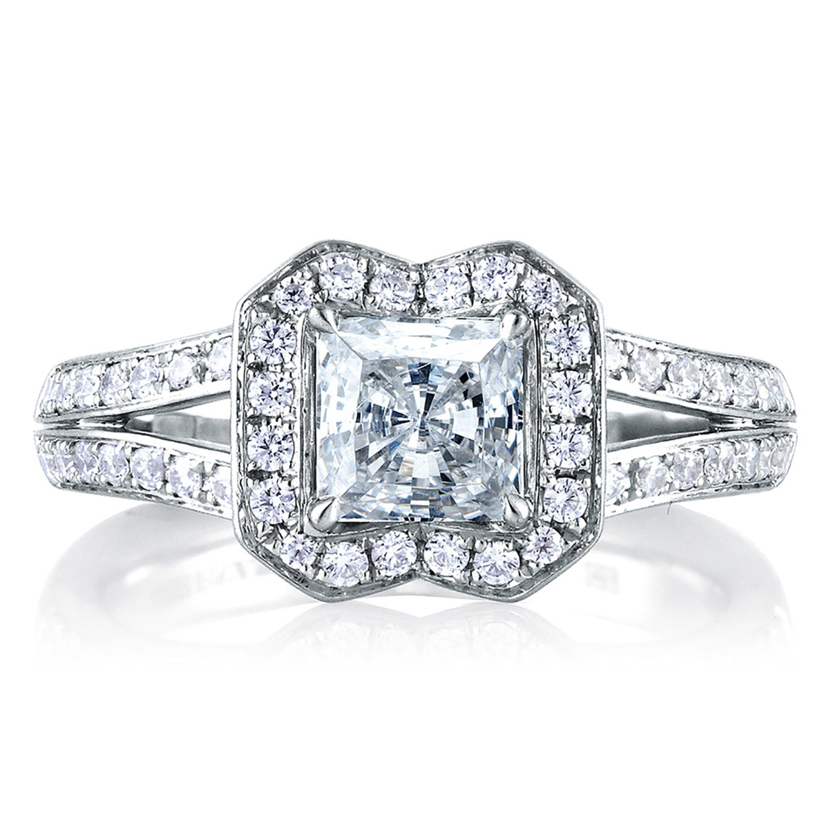 18k Round Cut Moissanite Crown Design Engagement Ring from Black Diamonds New  York