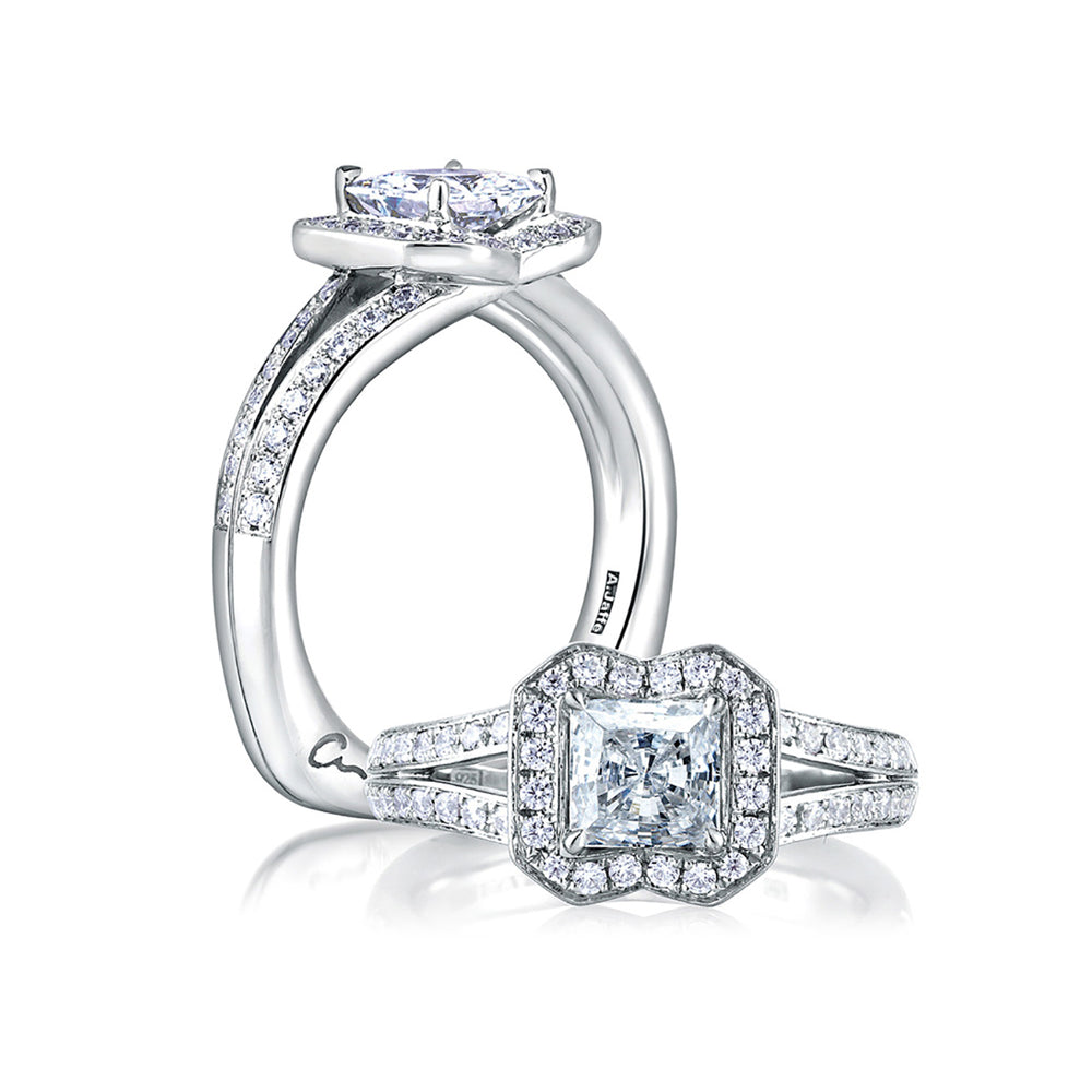 A.Jaffe Designer Split Shank Princess Halo Diamond Engagement Ring MES412/117
