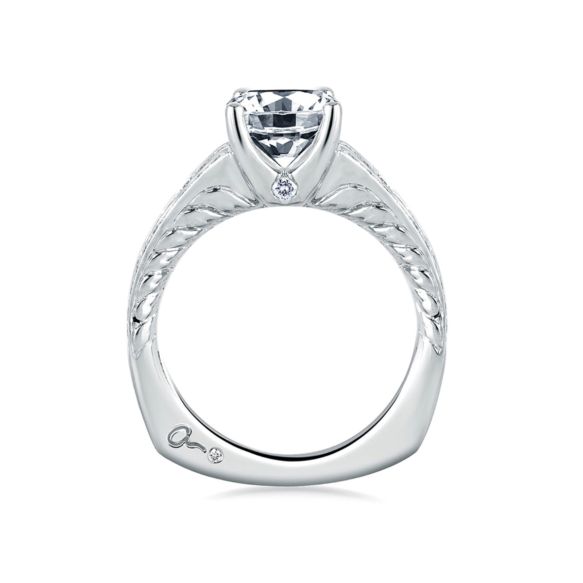 A.Jaffe Split Shank Peacock Engraved Diamond Engagement Ring MES452/196