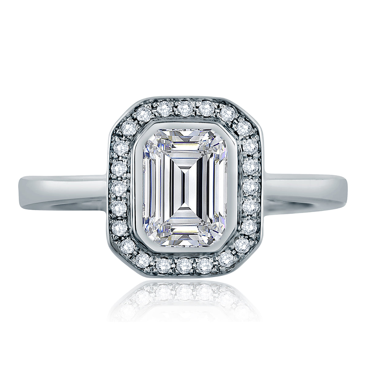 A.Jaffe Emerald Cut Diamond Halo Engagement Ring MES556/156