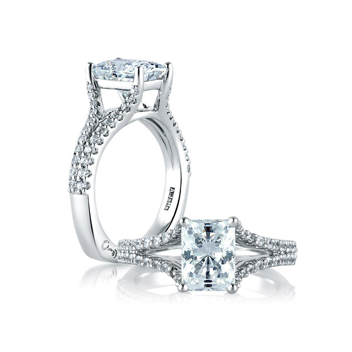 A.Jaffe Classic Split Shank Emerald Center Diamond Engagement Ring MES570/190