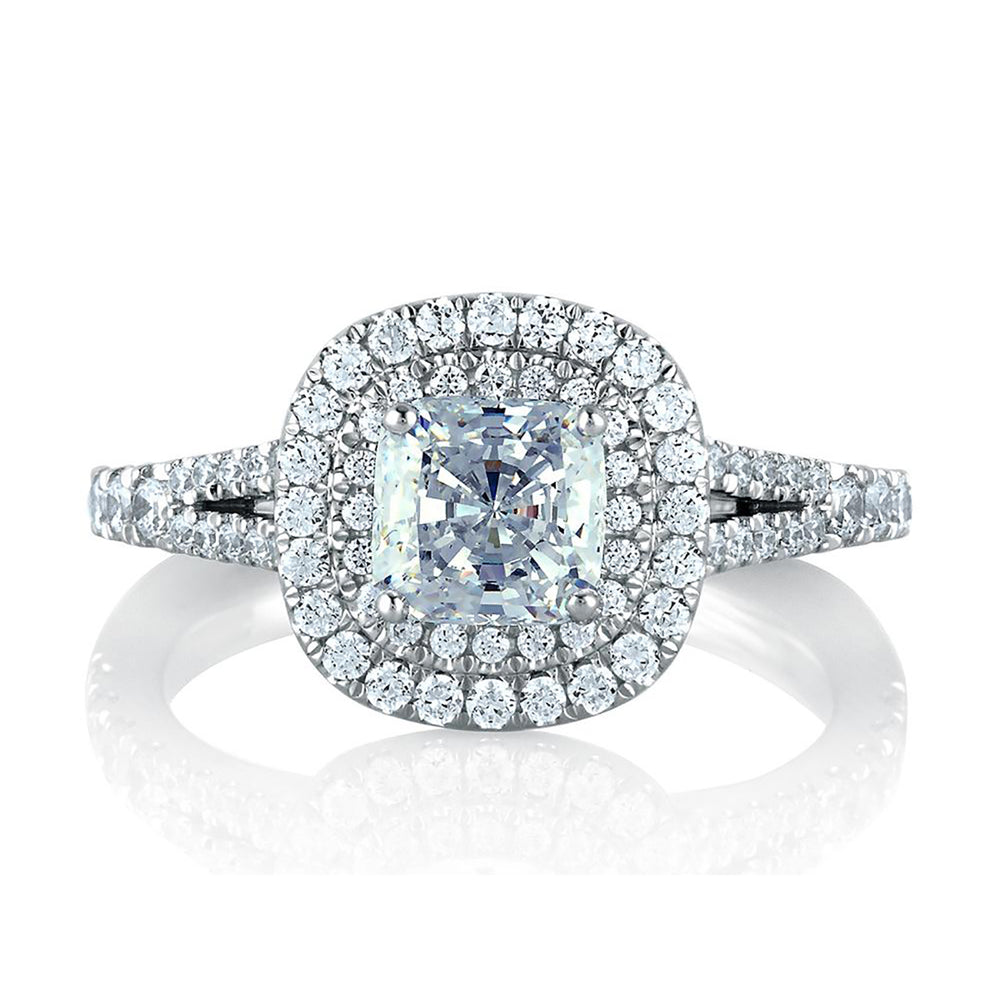 A.Jaffe Split Shank Double Halo Cushion Diamond Engagement Ring MES574/156