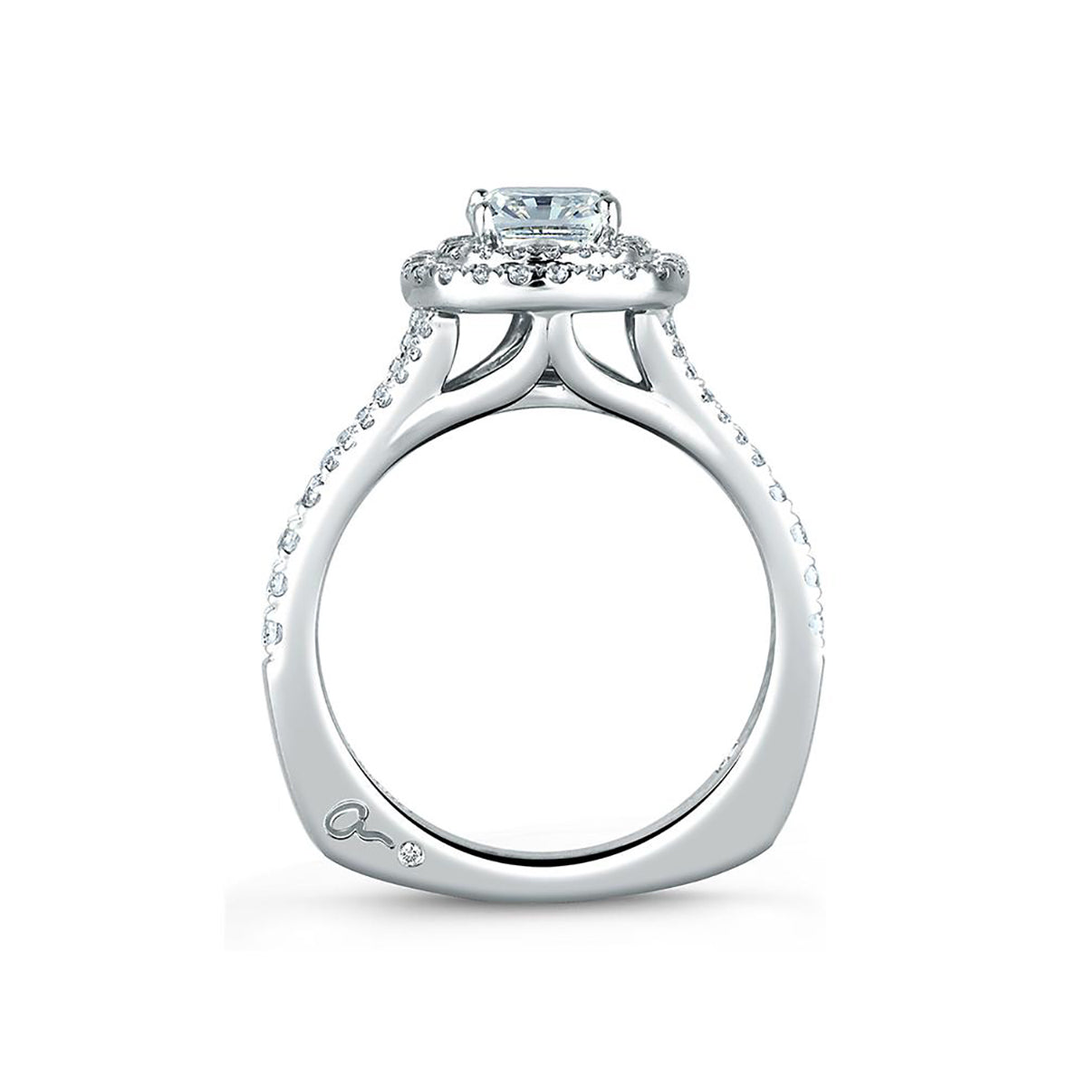 A.Jaffe Split Shank Double Halo Cushion Diamond Engagement Ring MES574/156