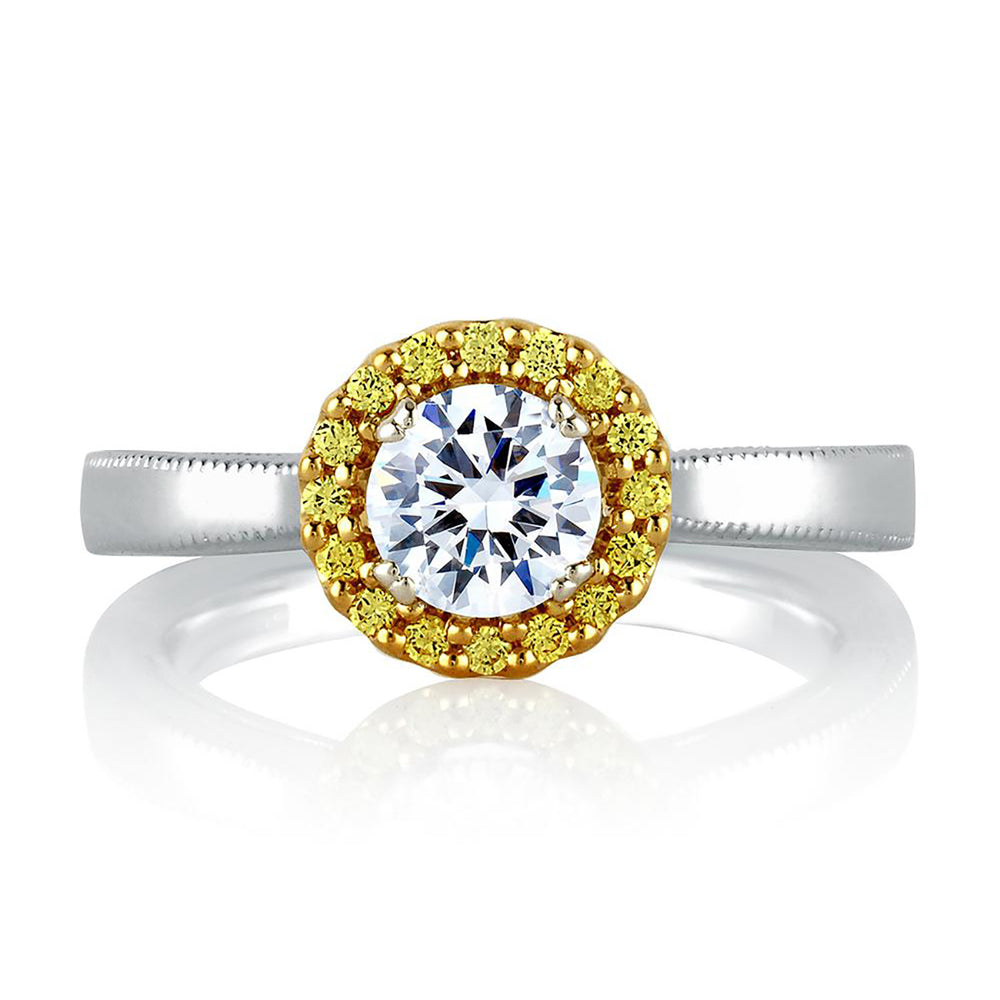 A.Jaffe Two Tone Cathedral Yellow Diamond Halo Solitaire Engagement Ring MES601B/77