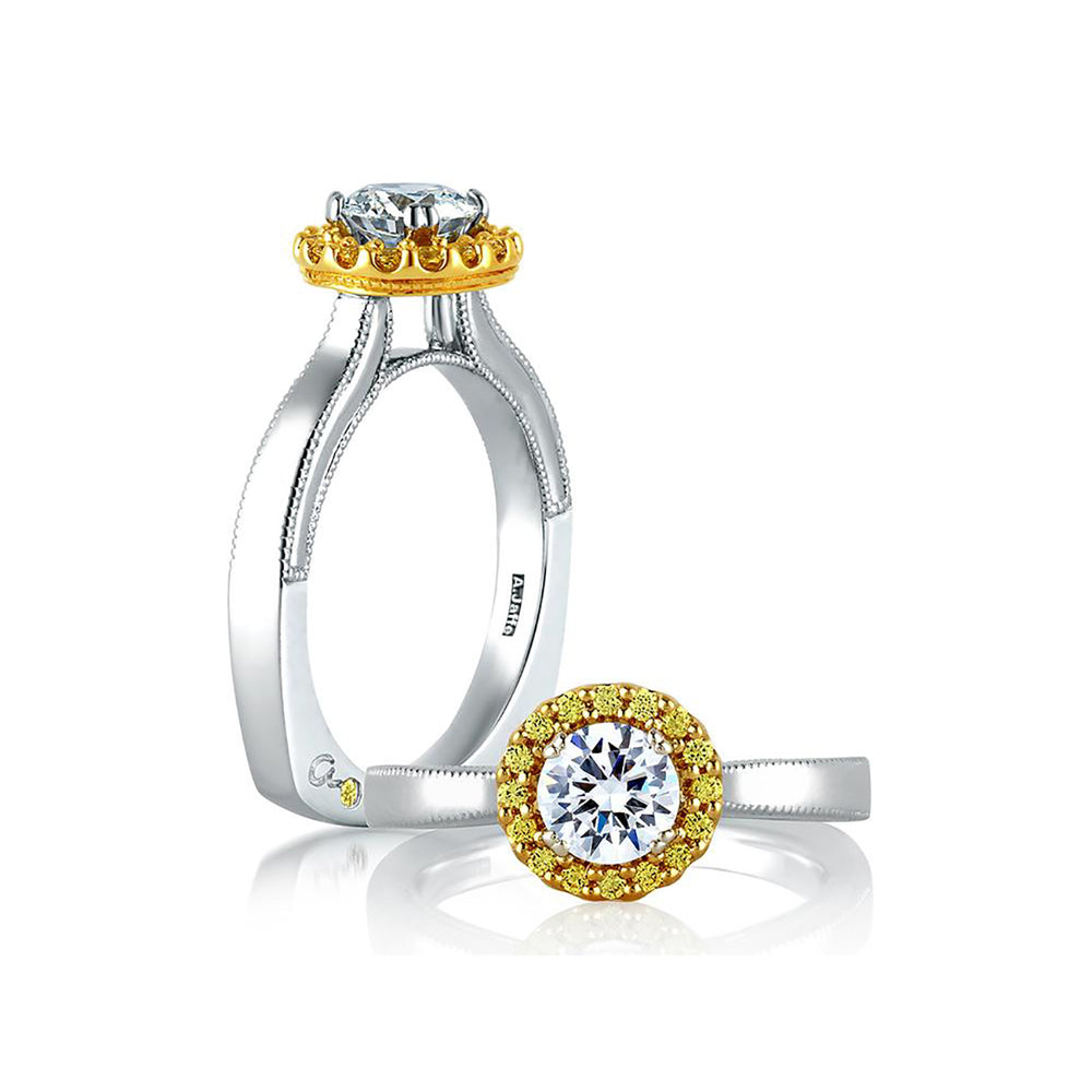 A.Jaffe Two Tone Cathedral Yellow Diamond Halo Solitaire Engagement Ring MES601B/77