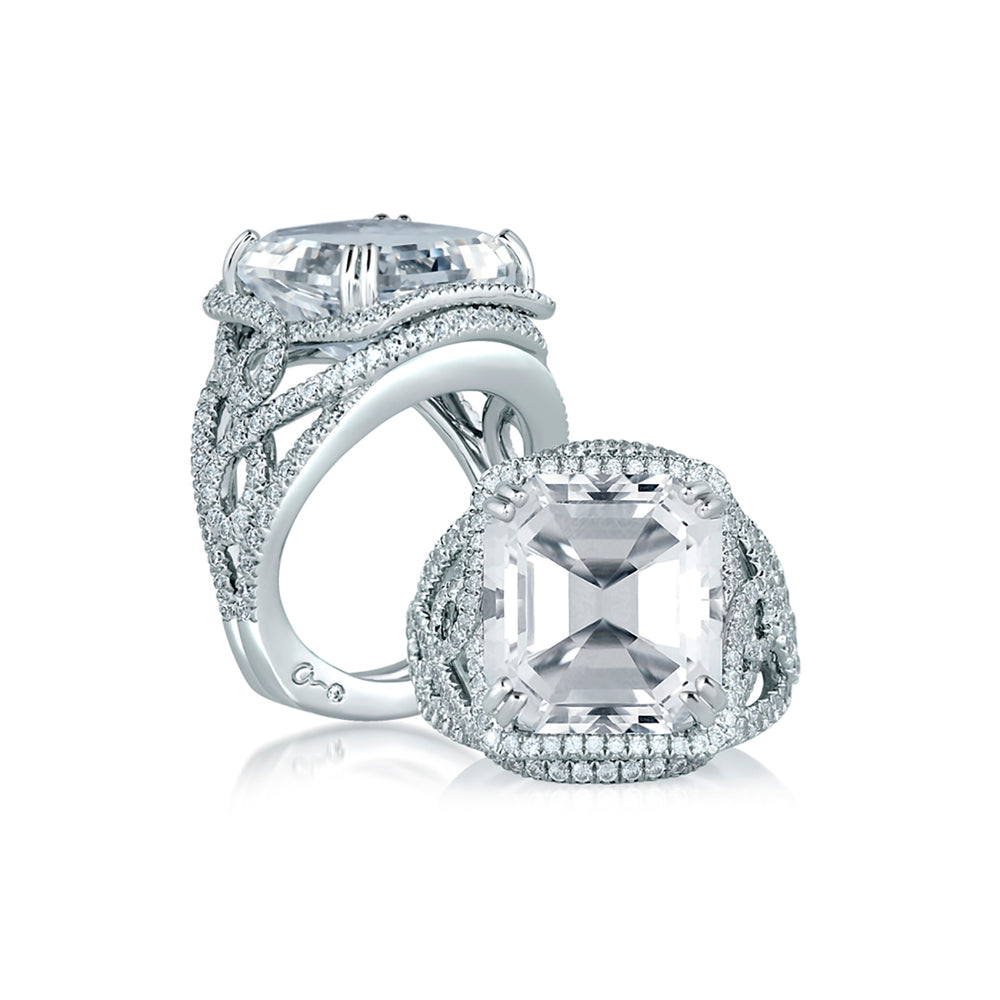 A.Jaffe Art Deco Square Emerald Cut Statement Diamond Engagement Ring MES604/112