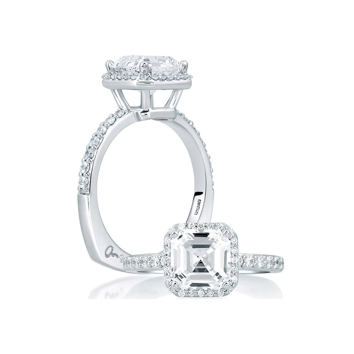 A.Jaffe Deco Tower Asscher Cut Halo Diamond Engagement Ring MES639/128