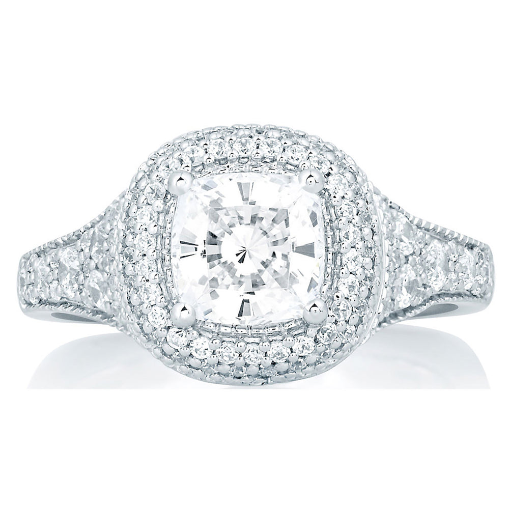 A.Jaffe Deco Halo with Cushion Cut Center Diamond Engagement Ring MES641/212