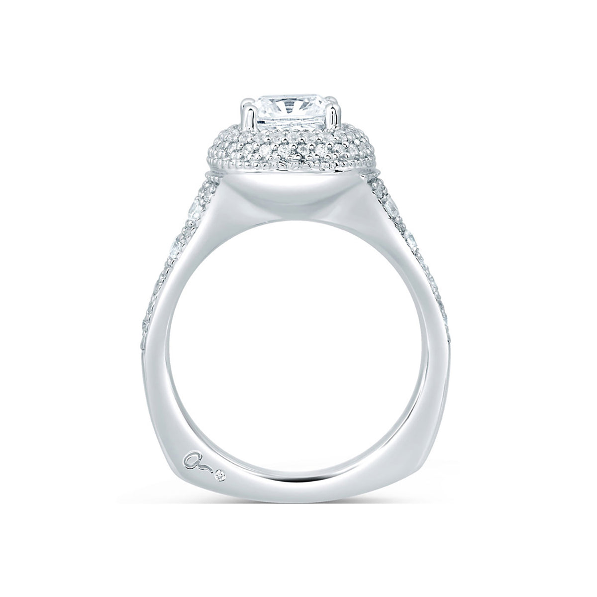 A.Jaffe Deco Halo with Cushion Cut Center Diamond Engagement Ring MES641/212