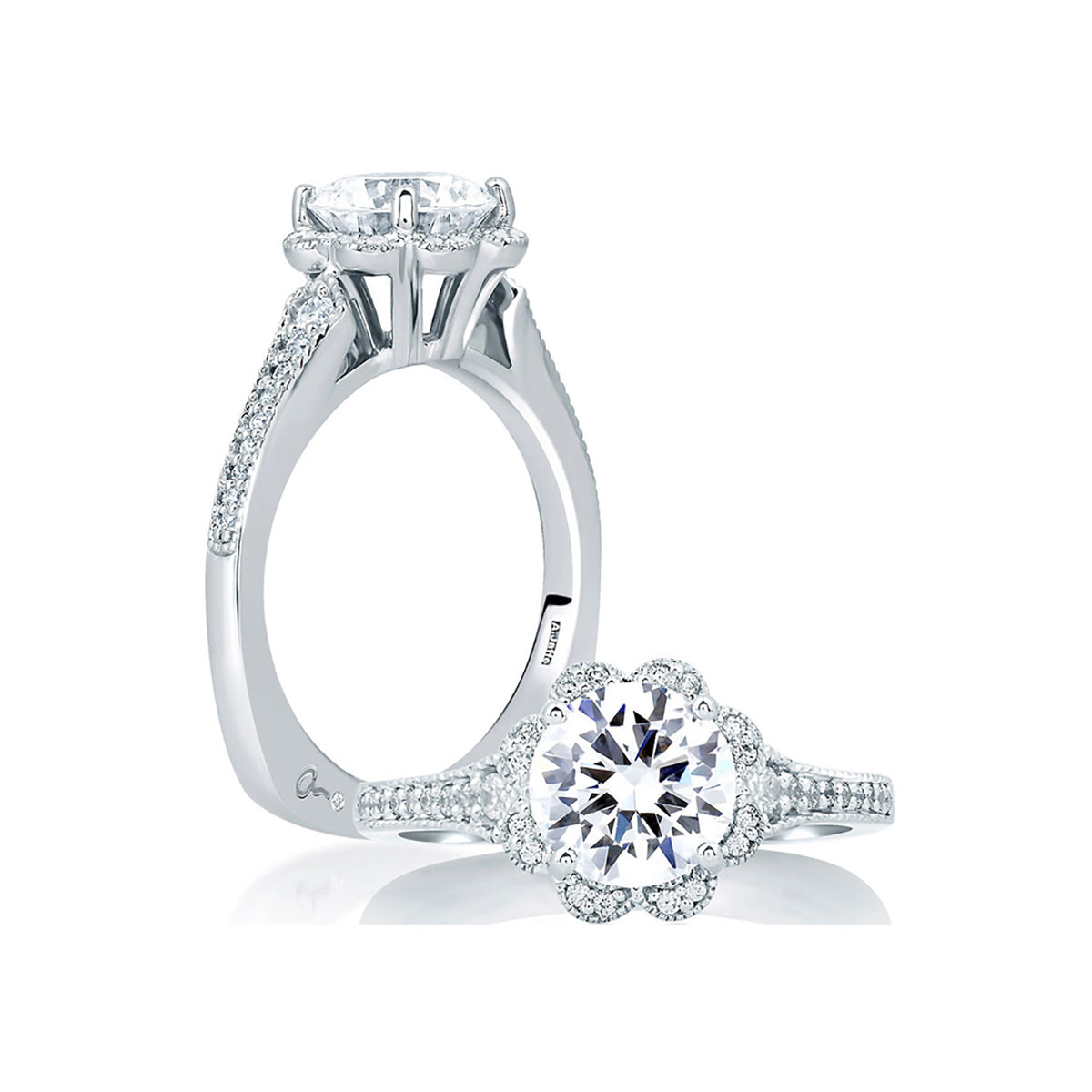 A.Jaffe Deco Floral Diamond Halo Engagement Ring MES645/82