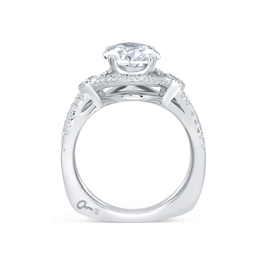A.Jaffe Deco Double Shank Bubble Prong Engagement Ring with Oval Center Diamond MES648/134