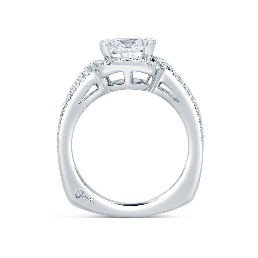 A.Jaffe Split Shank Cushion Cut Halo Diamond Engagement Ring MES650/187
