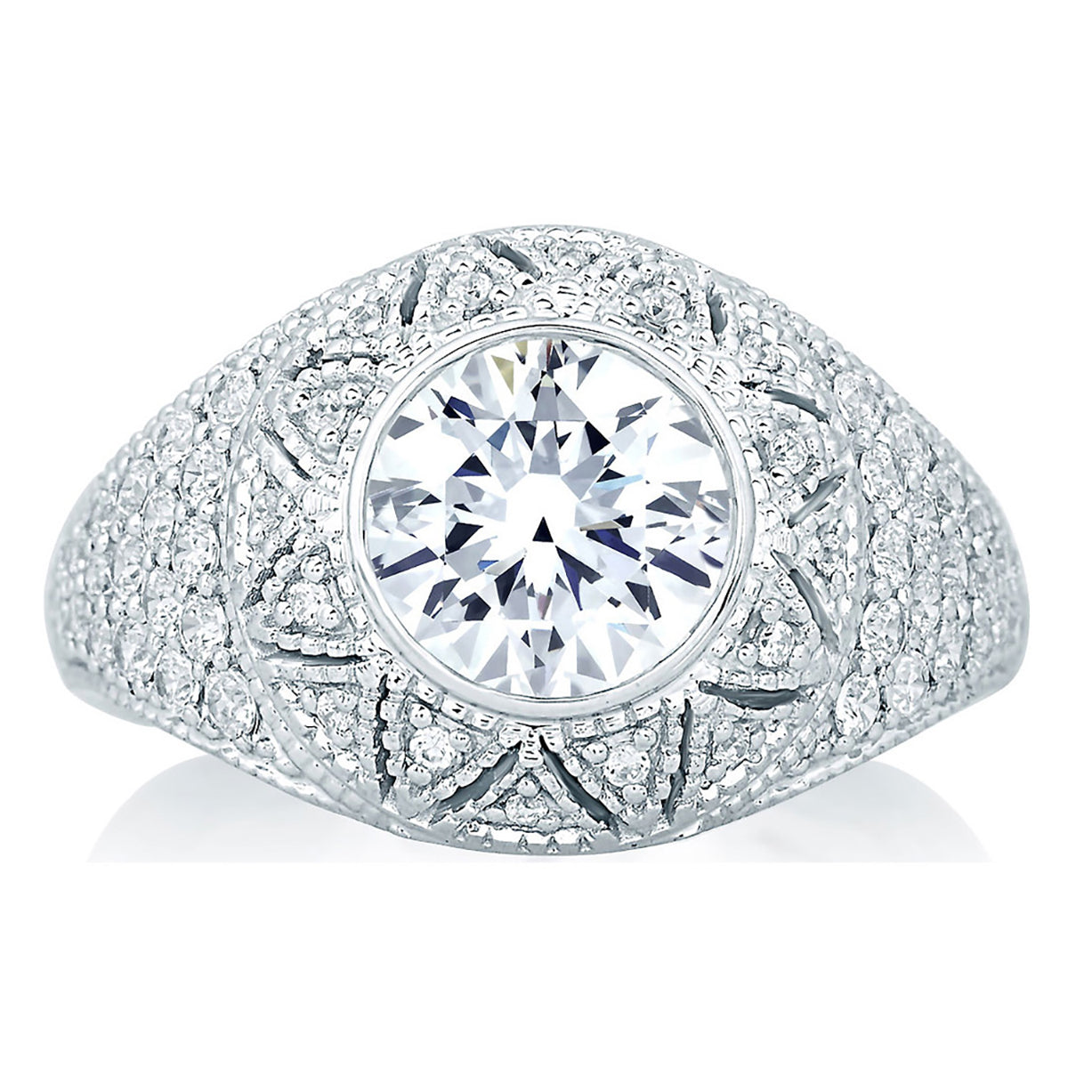 A.Jaffe Deco Style Studded Designer Diamond Engagement Ring MES653/204