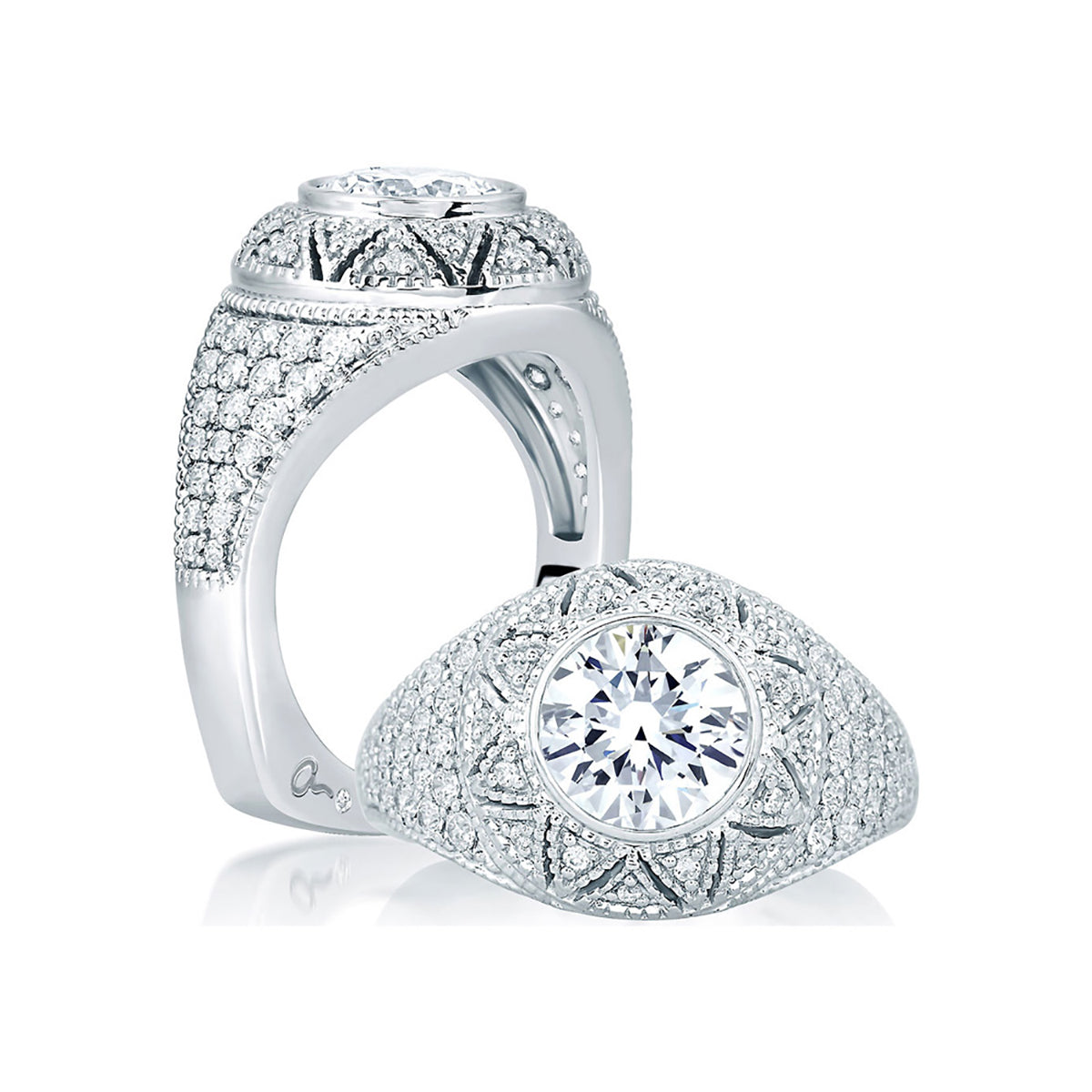 A.Jaffe Deco Style Studded Designer Diamond Engagement Ring MES653/204