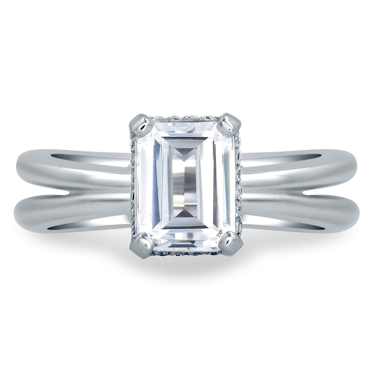 A.Jaffe Emerald Cut Delicate Pavé Peek-A-Boo Halo Diamond Engagement Ring MES677/107