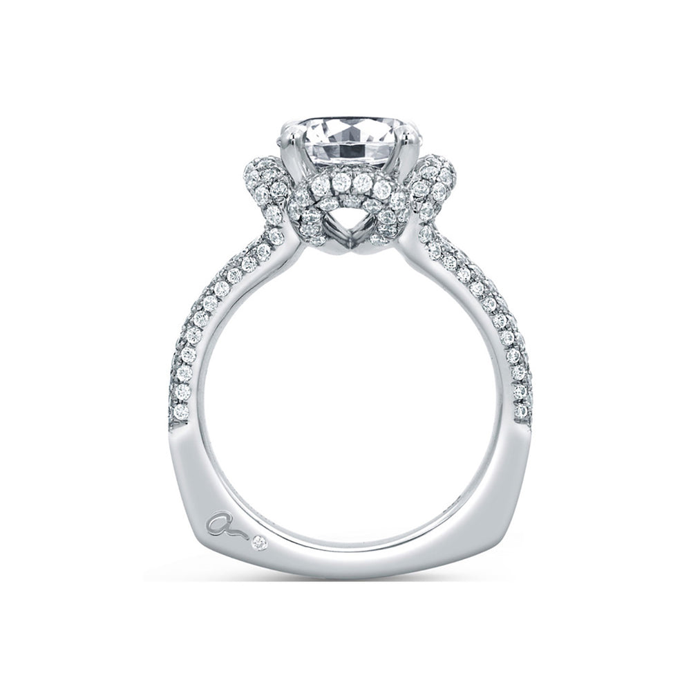 A.Jaffe Floral Halo Emerald Cut Split Shank Pavé Diamond Engagement Ring MES683/247