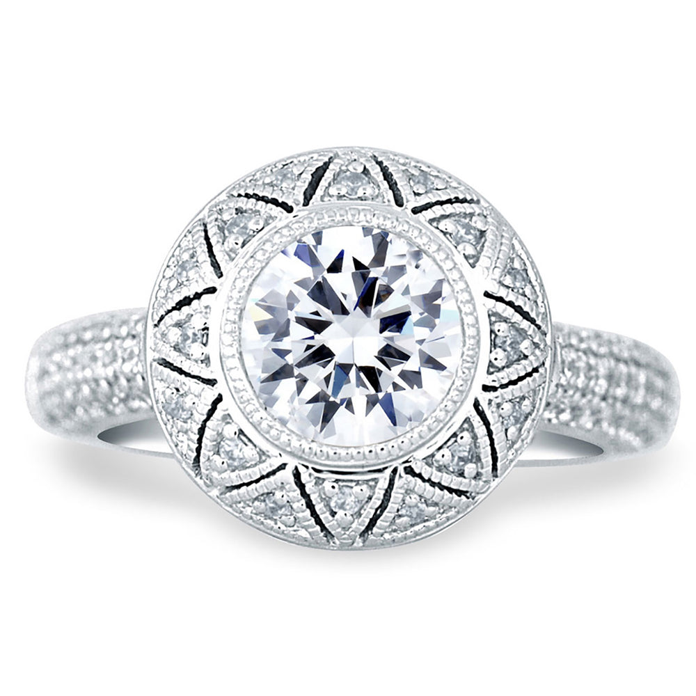A.Jaffe Vintage Sunburst Halo Round Center Diamond Engagement Ring MES686/180