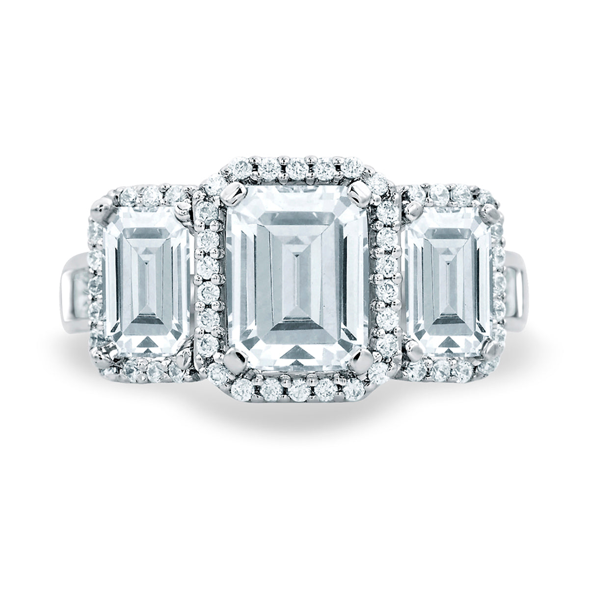 A.Jaffe Classic Three Stone Emerald Cut Halo Engagement Ring MES694/435