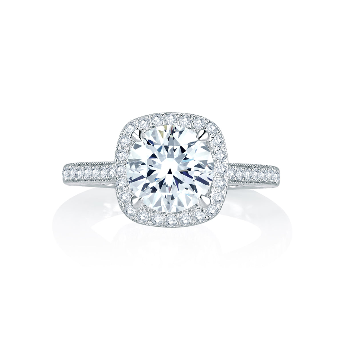 A.Jaffe Intricate Profile Detail Cushion Halo Diamond Quilted Engagement Ring MES754Q/191