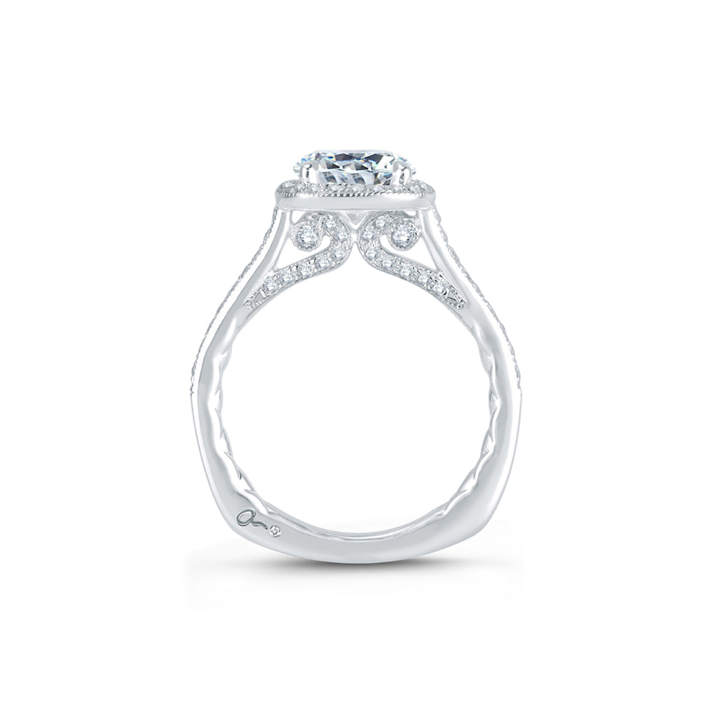 A.Jaffe Intricate Profile Detail Cushion Halo Diamond Quilted Engagement Ring MES754Q/191