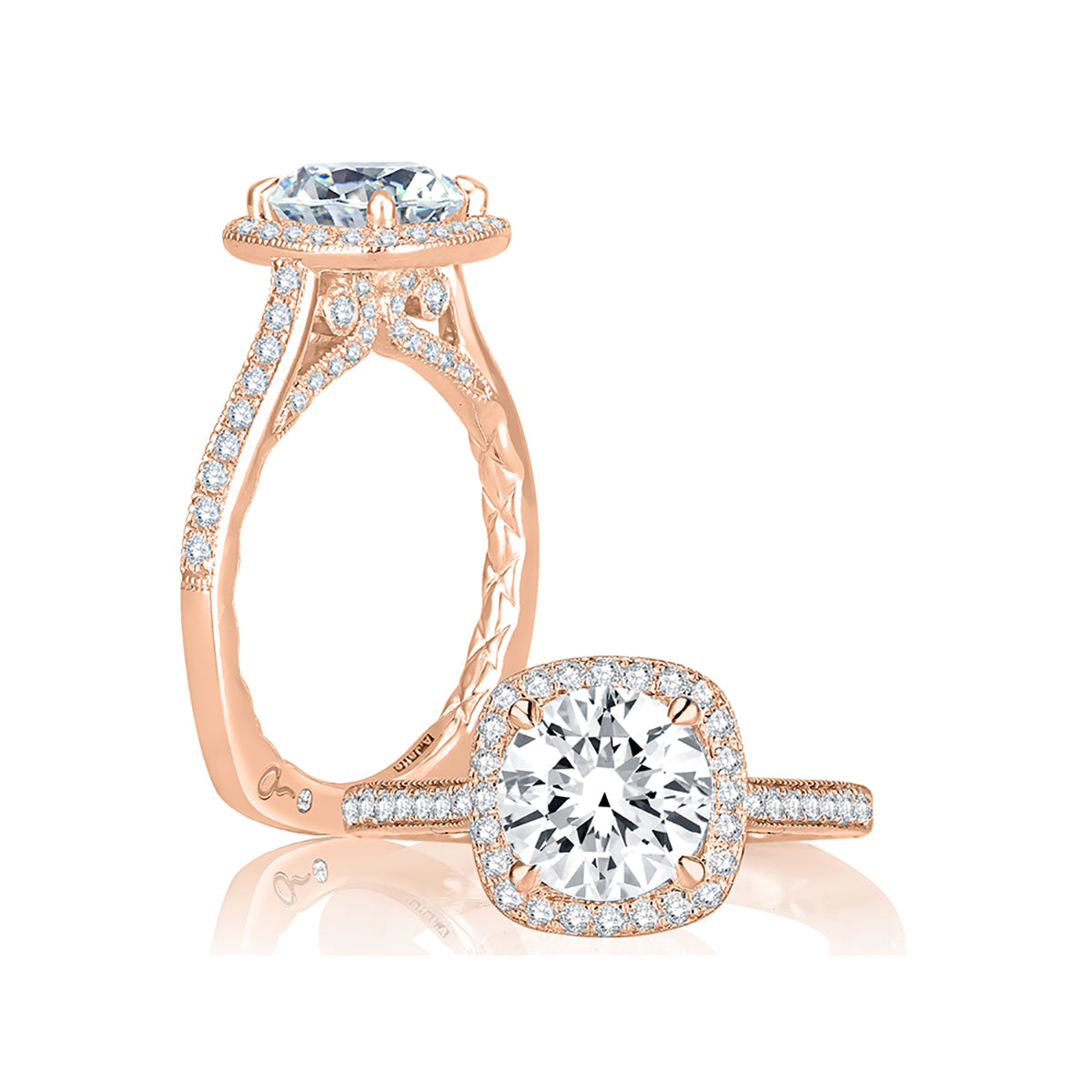 A.Jaffe Intricate Profile Detail Cushion Halo Diamond Quilted Engagement Ring MES754Q/191
